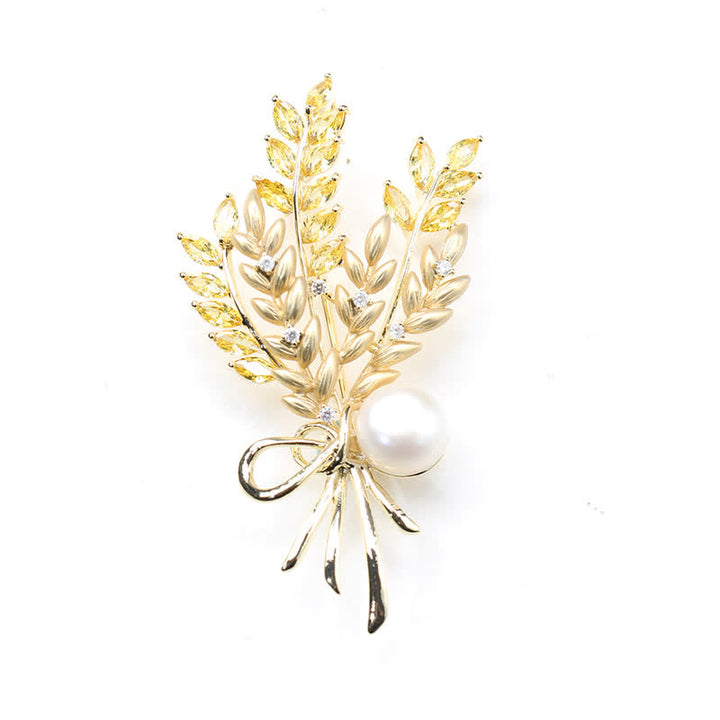 Broche de trigo con circonitas y perlas deslumbrantes para mujer