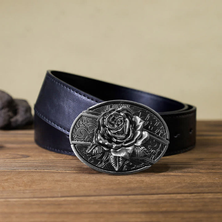 Cinturón de cuero con cuchillo plegable oculto estilo Western Rose para hombre, hecho a mano