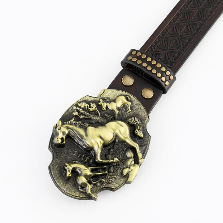 Cinturón de cuero repujado "A Herd Of Horses" para hombre