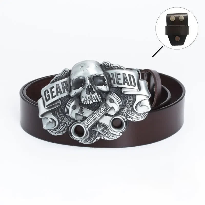 Cinturón de cuero estilo punk con diseño de calavera para hombre