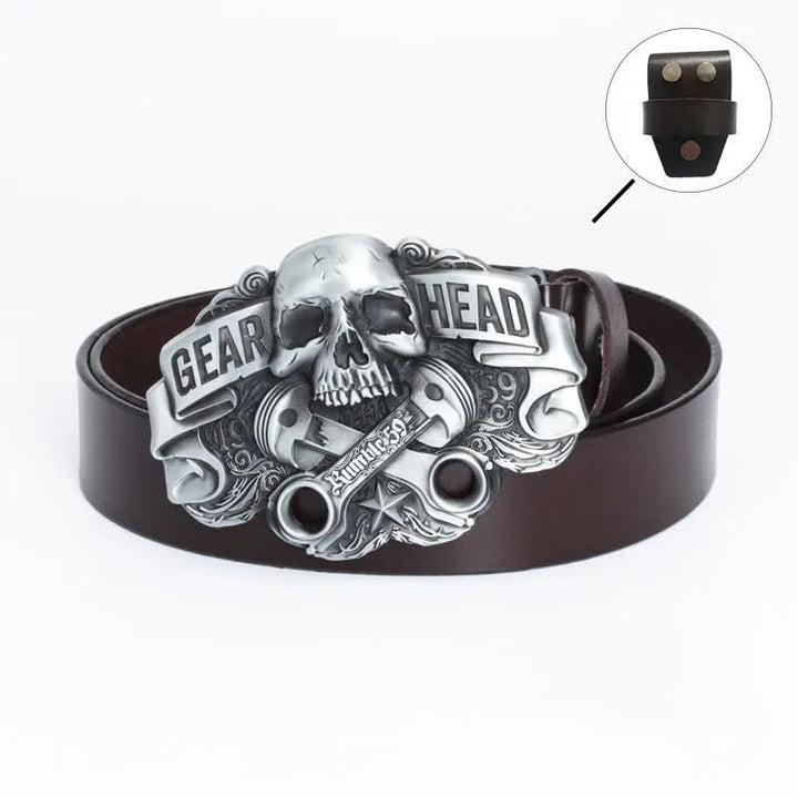 Cinturón de cuero estilo punk con diseño de calavera para hombre