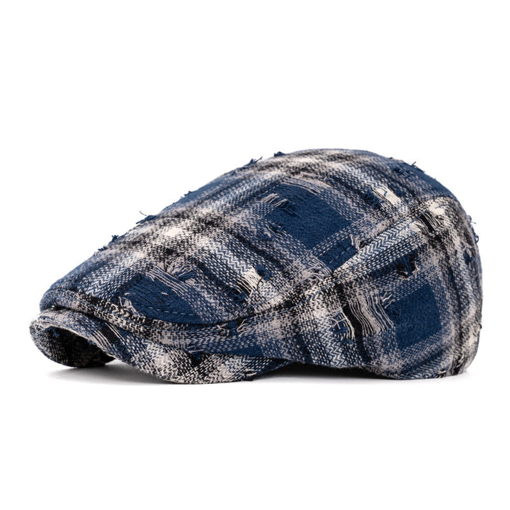 Boina a cuadros vintage con borde roto para otoño e invierno - Azul - Ajustable (22"-24") - image 10