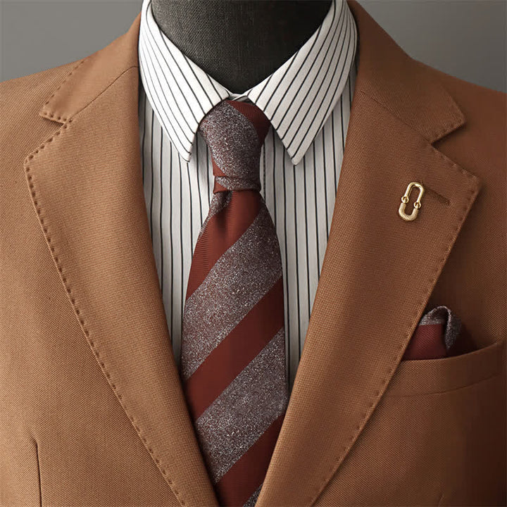 Corbata de rayas en bloque marrón y gris para hombre 
