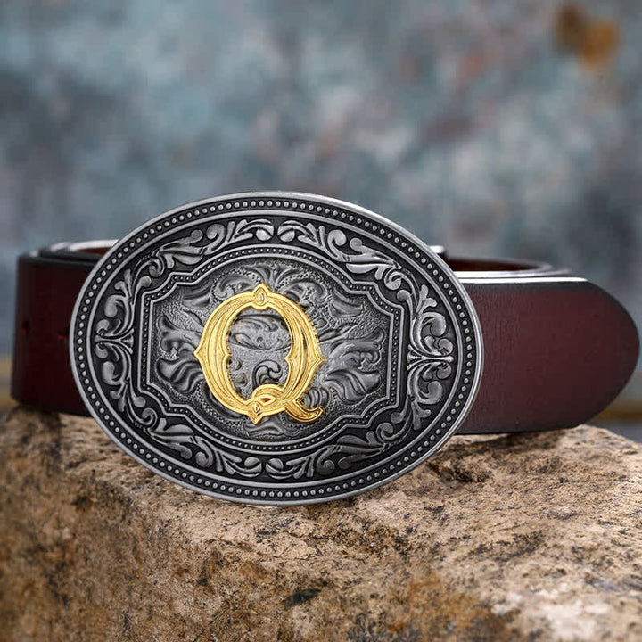 Cinturón de cuero unisex con hebilla y relieve de letras iniciales de hip hop, ideal para hacer uno mismo