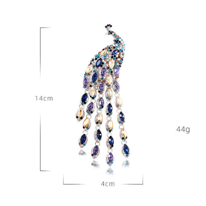 Broche de pavo real con flecos Grazioso para mujer