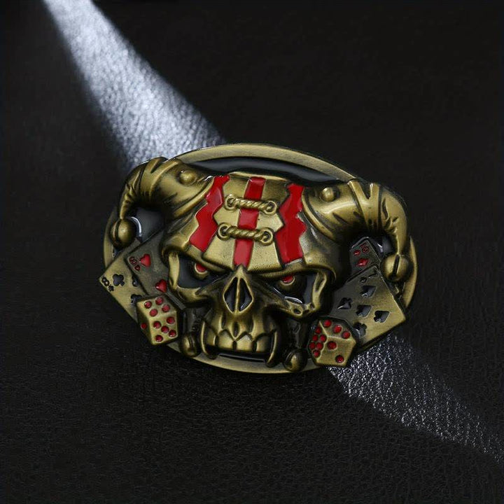 Cinturón de cuero con hebilla de payaso y calavera para hombre, hecho a mano