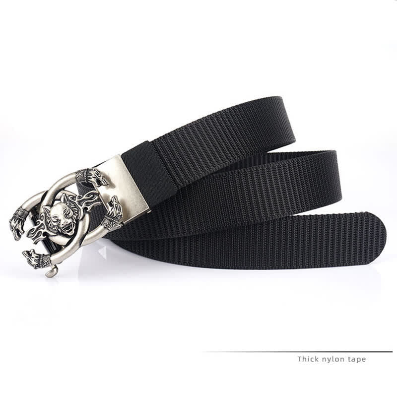 Cinturón de nailon con diseño de lobos feroces en llamas para hombre