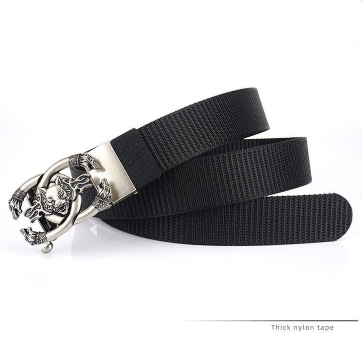 Cinturón de nailon con diseño de lobos feroces en llamas para hombre