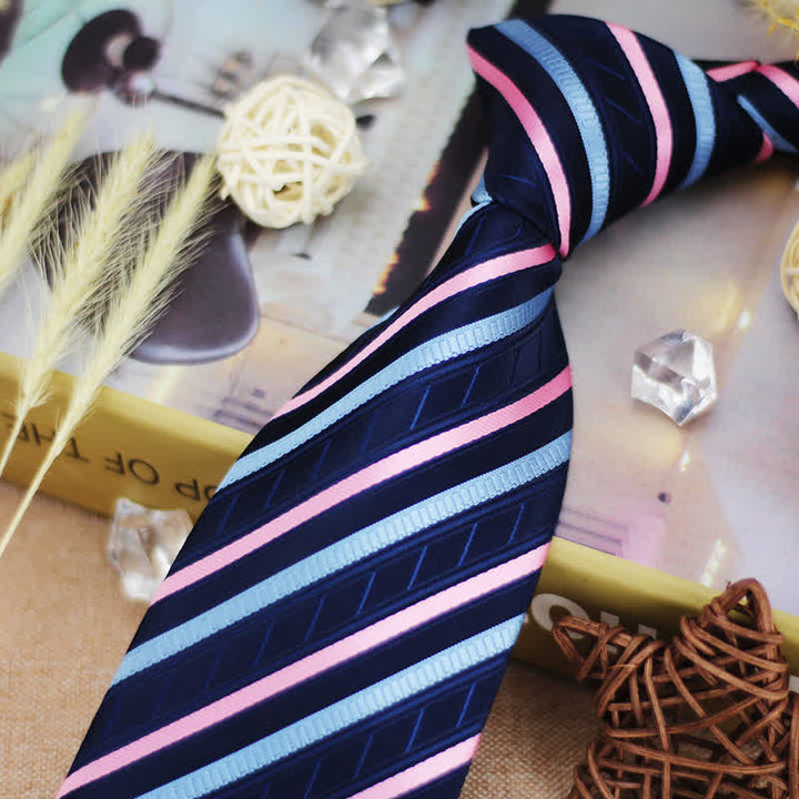 Corbata clásica de hombre con rayas en azul degradado y rosa