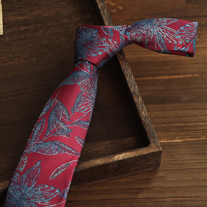 Corbata floral botánica para hombre en rojo y azul aciano