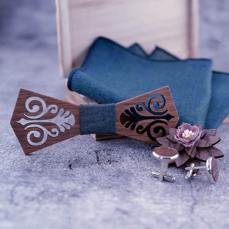 Juego de 4 pajaritas de madera con diseño de flores huecas para hombre