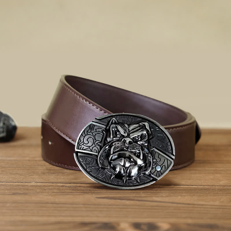 Cinturón de cuero con cuchillo plegable oculto para hombre, hecho a mano con forma de perro feroz