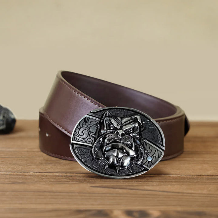 Cinturón de cuero con cuchillo plegable oculto para hombre, hecho a mano con forma de perro feroz