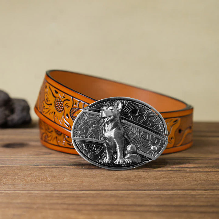 Cinturón de cuero con cuchillo plegable oculto "Loyal Dog" para hombre, hecho a mano
