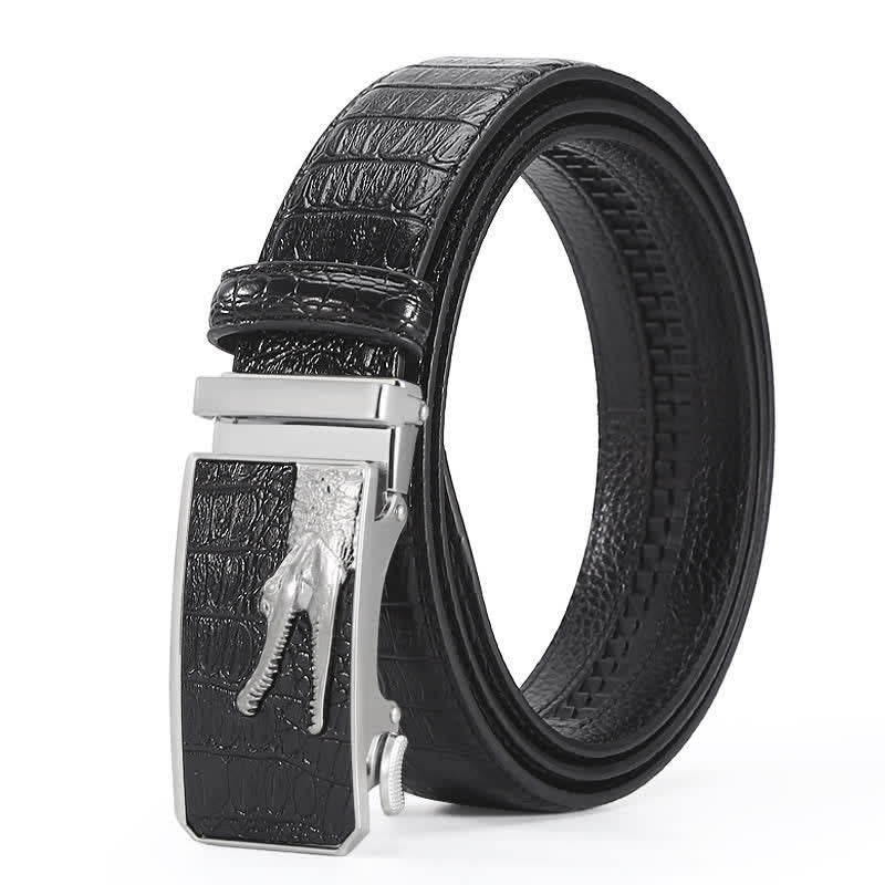 Cinturón de piel con hebilla automática y diseño de cocodrilo para hombre