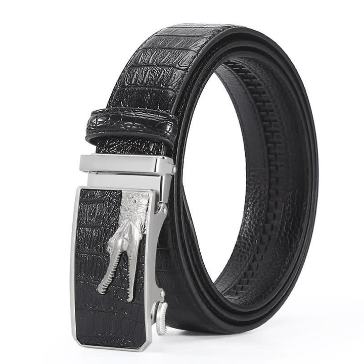 Cinturón de piel con hebilla automática y diseño de cocodrilo para hombre
