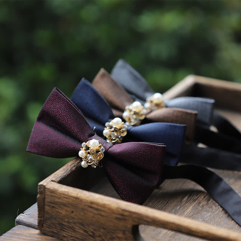 Pajarita de esmoquin formal con perlas para hombre