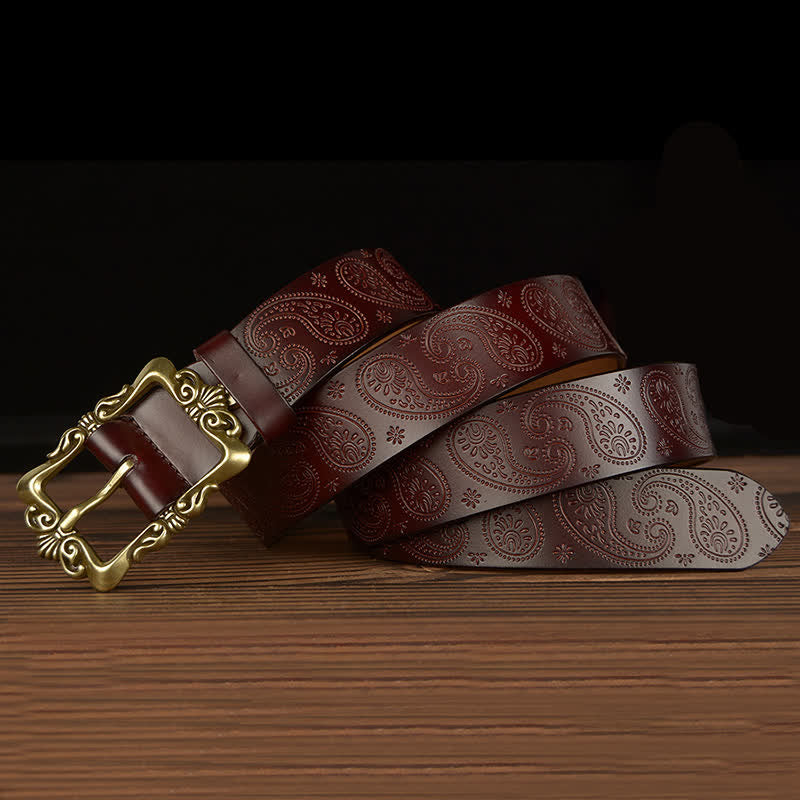 Cinturón de cuero decorativo con diseño floral retro para mujer