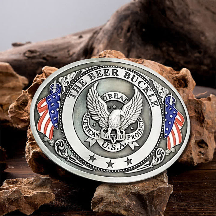 Cinturón de cuero con hebilla para hombre, diseño creativo con bandera de EE. UU. UU. y aguila