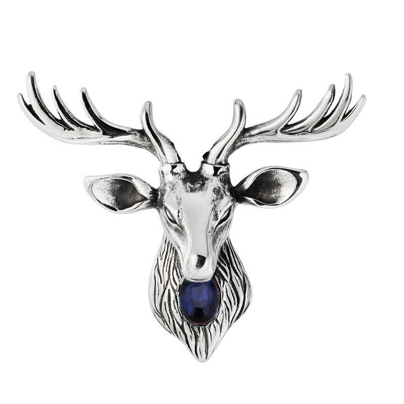 Broche de ciervo con gema azul majestuosa para hombre