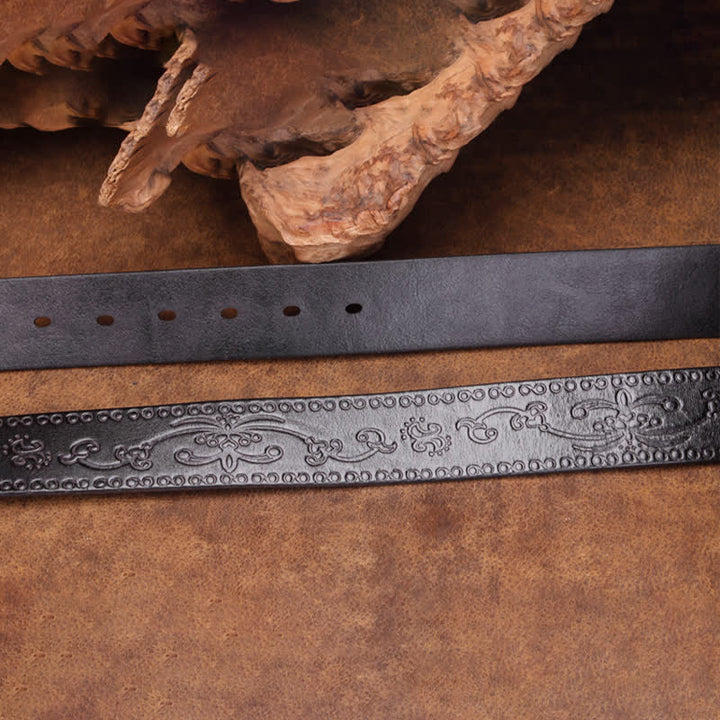 Cinturón unisex de piel con estampado de flores y textura rústica