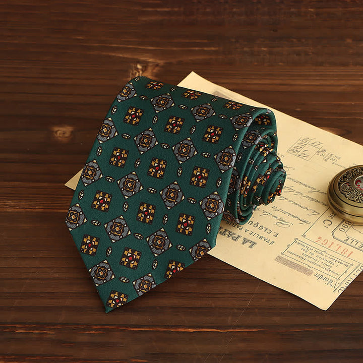 Corbata de lujo con diseño geométrico y medallón para hombre. 