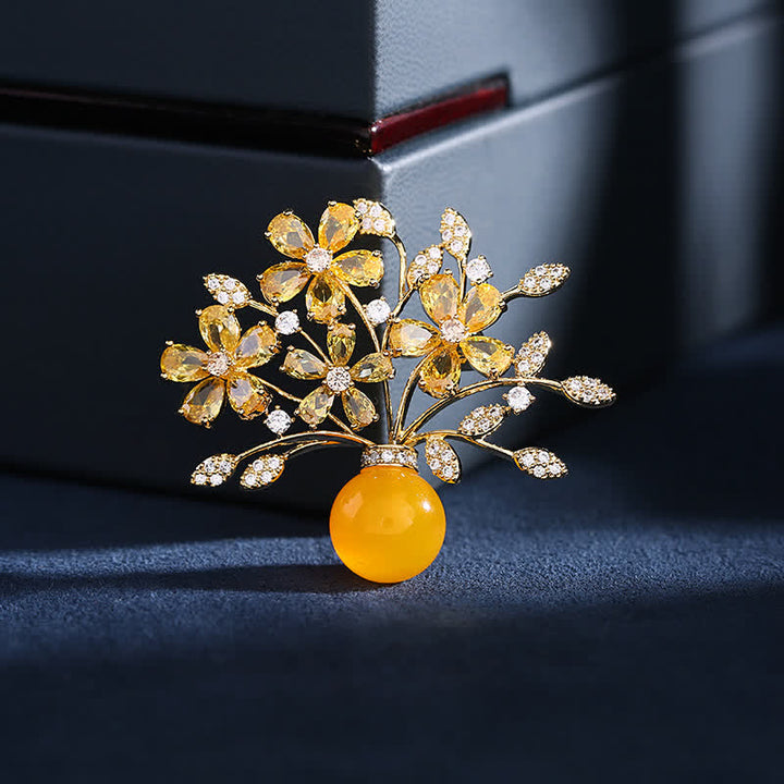 Broche de jarrón con ramo de flores para mujer