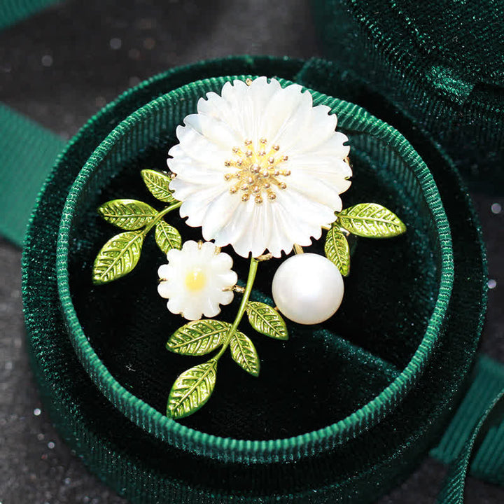 Broche romántico de margaritas y perlas para mujer