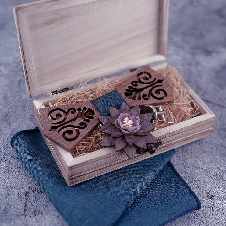 Juego de 4 pajaritas de madera con diseño de flores huecas para hombre