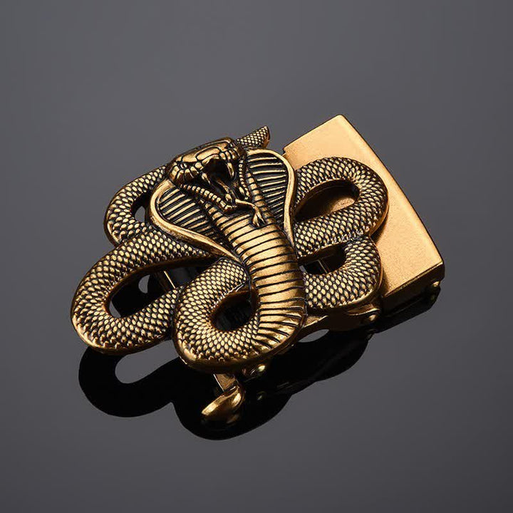Cinturón de cuero con hebilla automática y diseño de serpiente misteriosa para hombre