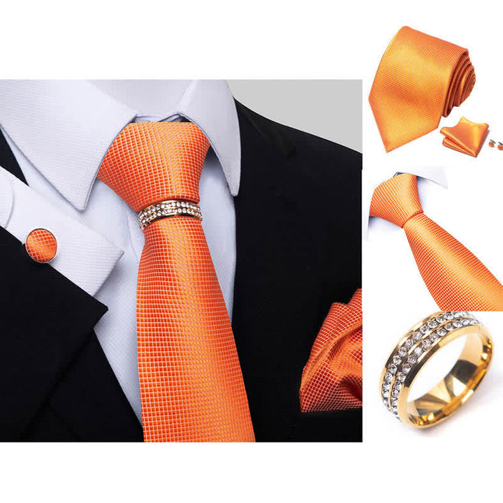 Juego de 4 corbatas de cuadros micro para hombre con anilla para corbata