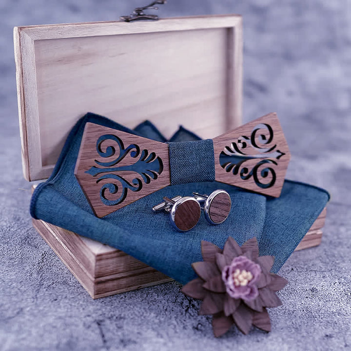 Juego de 4 pajaritas de madera con diseño de flores huecas para hombre