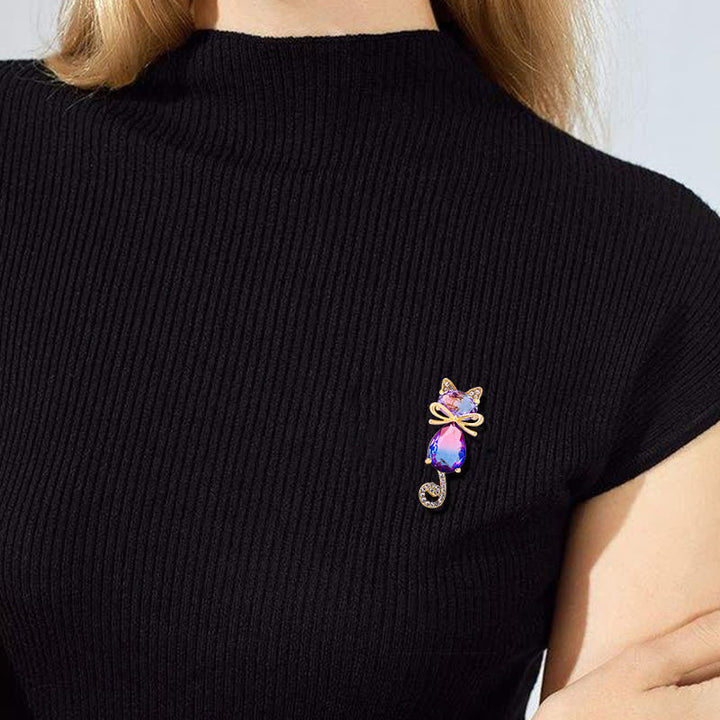 Broche de diamantes de imitación con forma de gatito para mujer