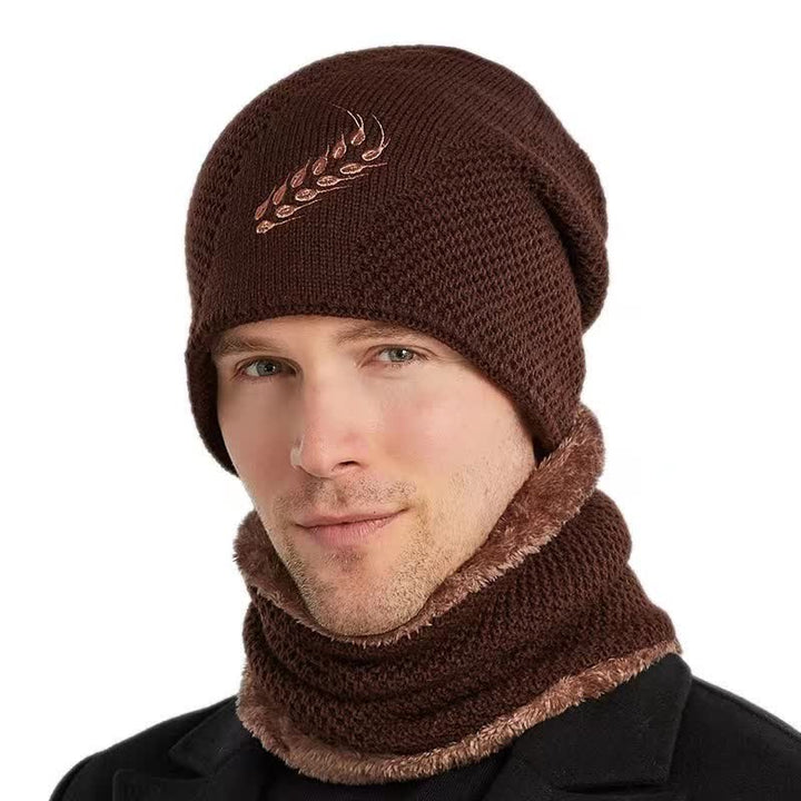 Conjunto de 2 gorros y calentadores de cuello con estampado de trigo bordado