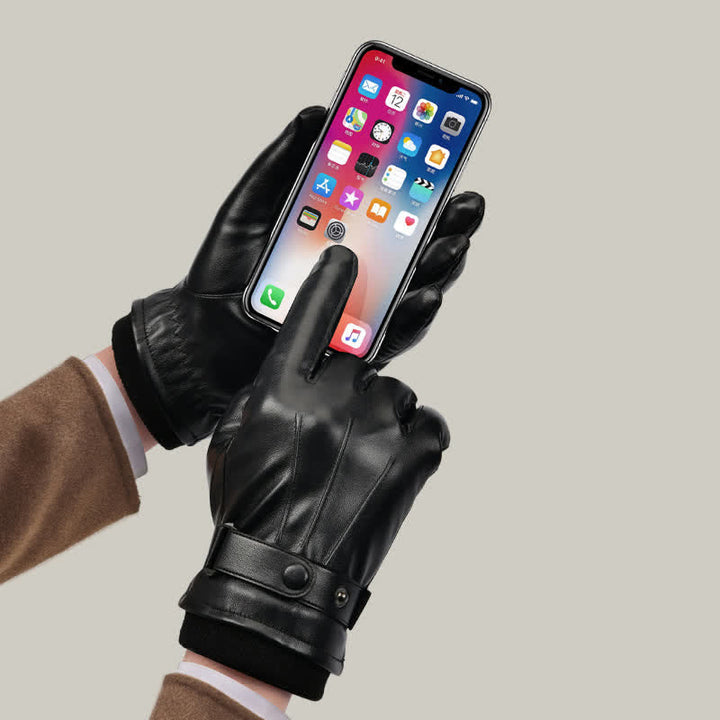 Guantes de cuero sintético resistentes al agua y con pantalla táctil para hombre