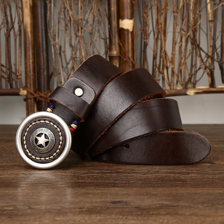 Cinturón de cuero grueso con pentáculo vintage para hombre