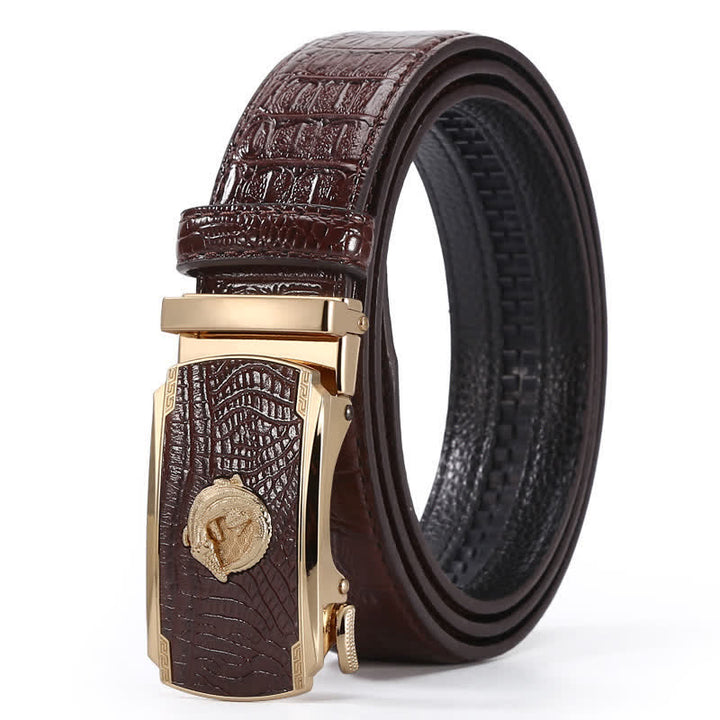 Cinturón de piel con hebilla automática y diseño de cocodrilo para hombre