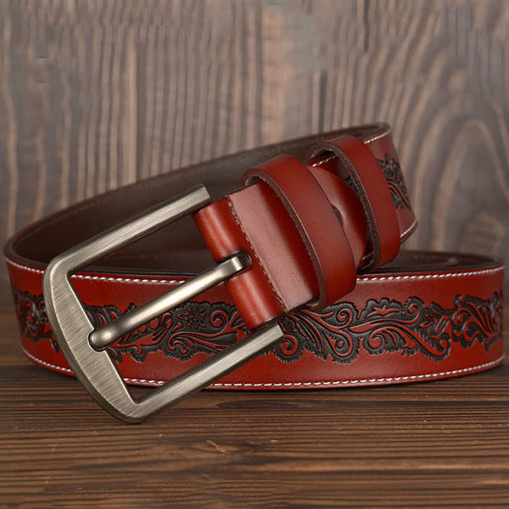 Cinturón de cuero con estampado de flores en relieve de lujo para hombre