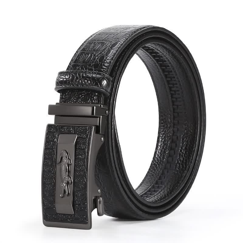 Cinturón de piel con hebilla automática y diseño de cocodrilo para hombre