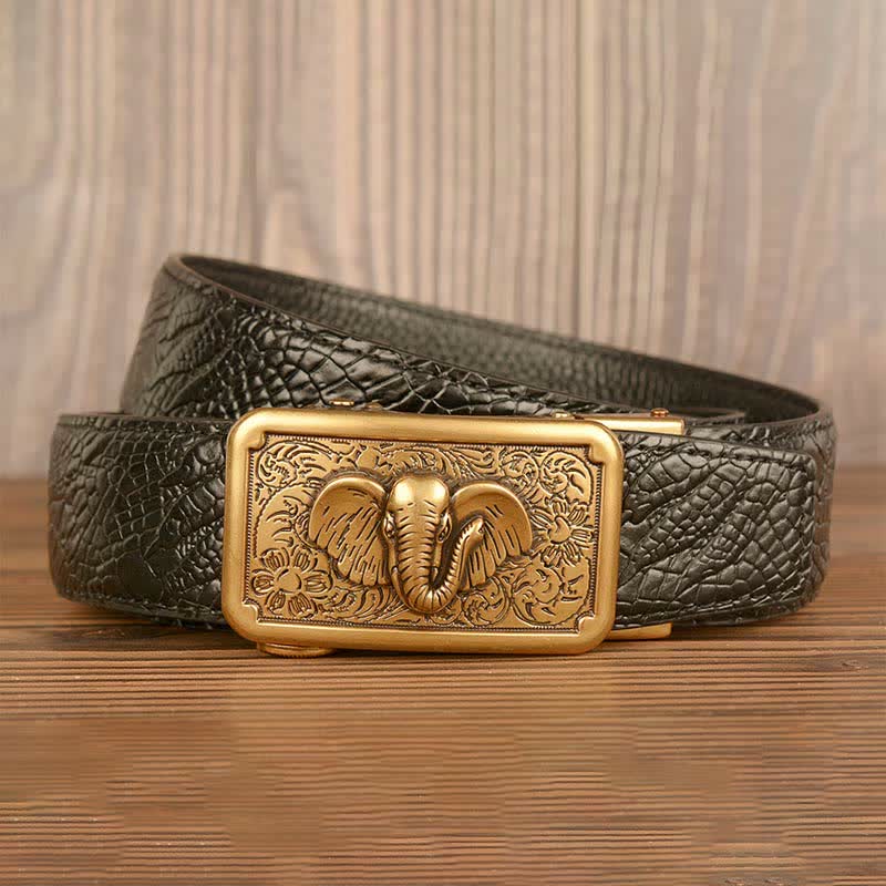 Cinturón de piel con estampado de cocodrilo y elefante punk para hombre