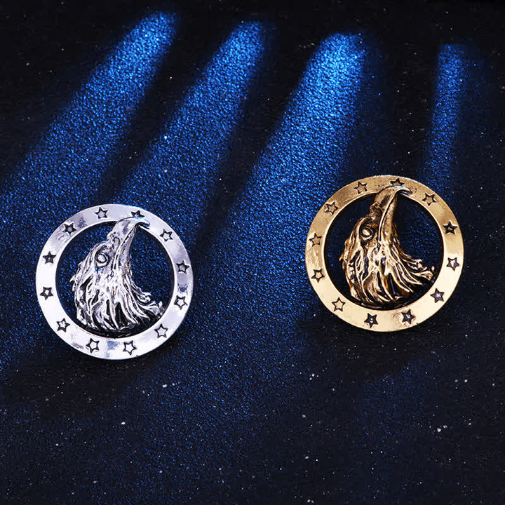 Broche de cabeza de halcón circular para hombre