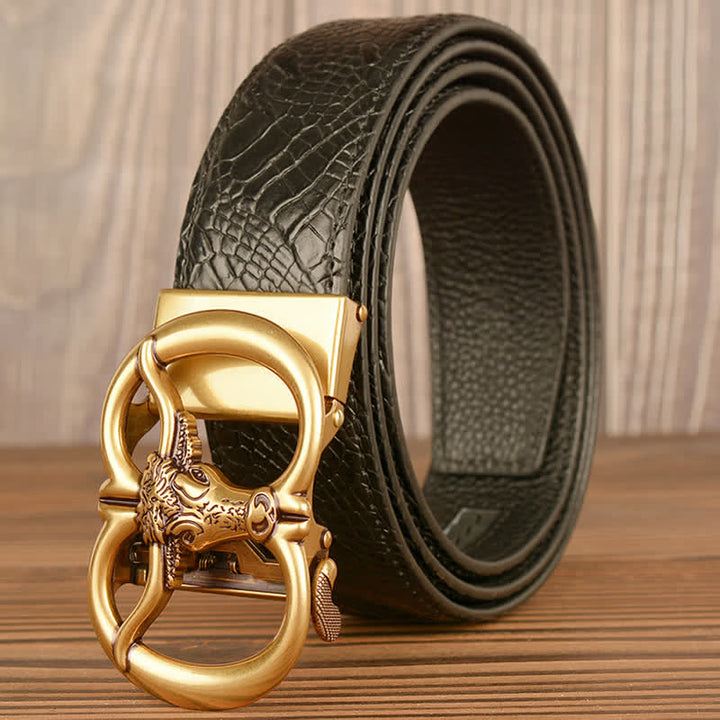 Cinturón de piel con estampado de cocodrilo y buey gigante para hombre