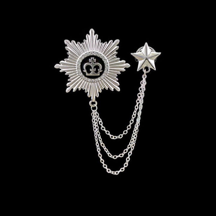 Broche de cadena con corona de estrellas octogonal para hombre