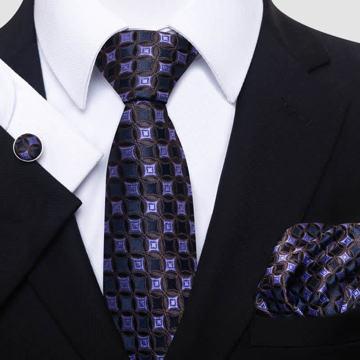 Conjunto de 3 corbatas geométricas moradas y marrones para hombre