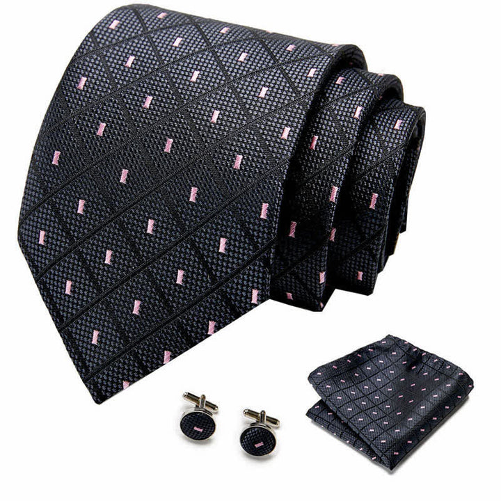 Conjunto de 3 corbatas para hombre con cuadros y lunares en negro y rosa