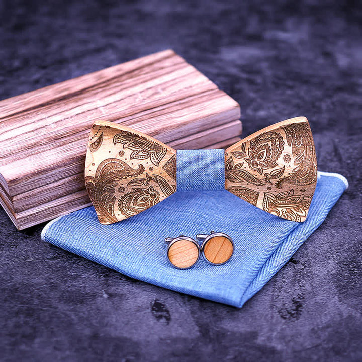 Juego de 3 pajaritas de madera con diseño de cachemira tallada para hombre.