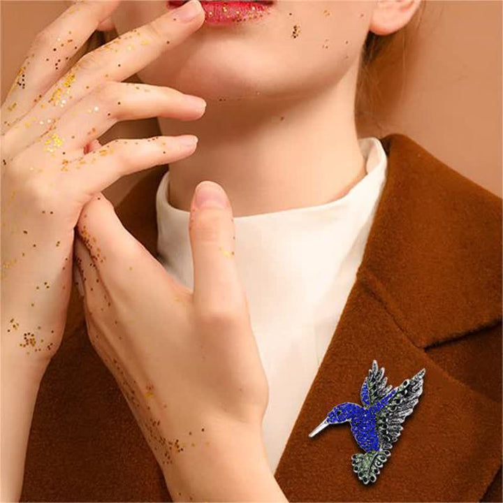 Broche de diamantes de imitación con forma de colibrí para mujer