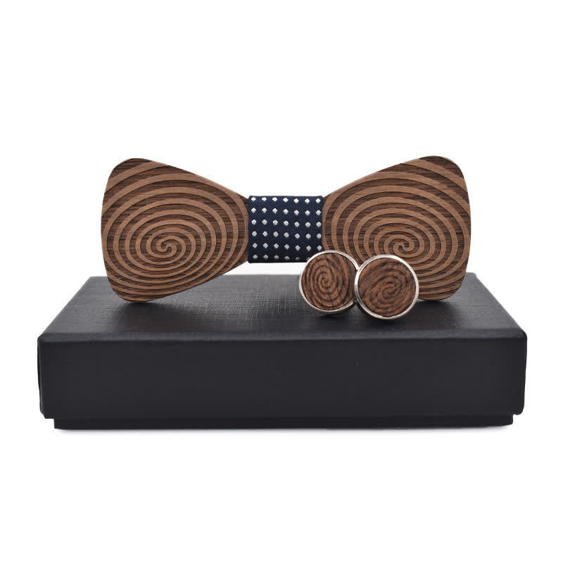 Juego de 2 pajaritas de madera con estampado de remolinos hipnóticos para hombre