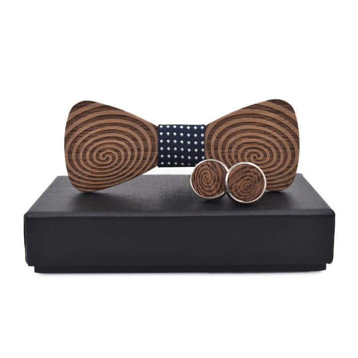 Juego de 2 pajaritas de madera con estampado de remolinos hipnóticos para hombre