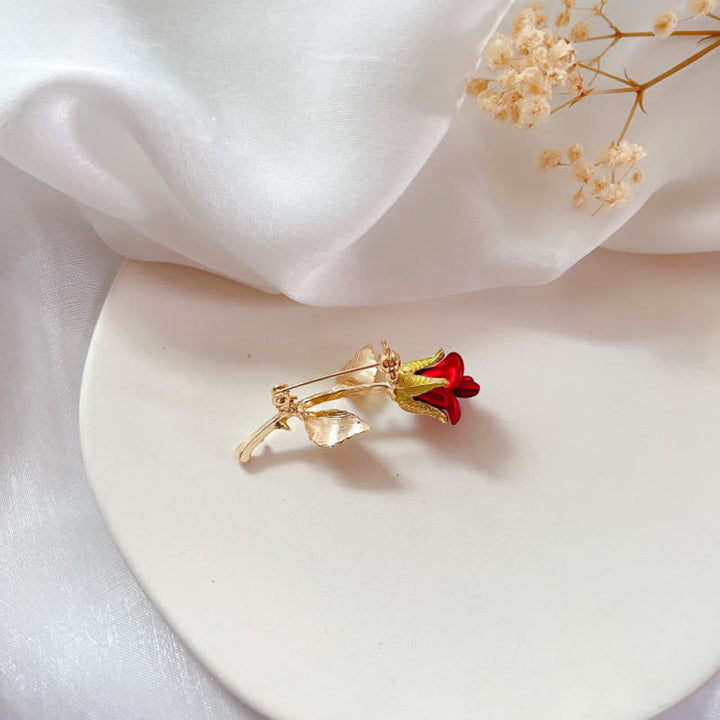 Broche de rosa con tallo para mujer